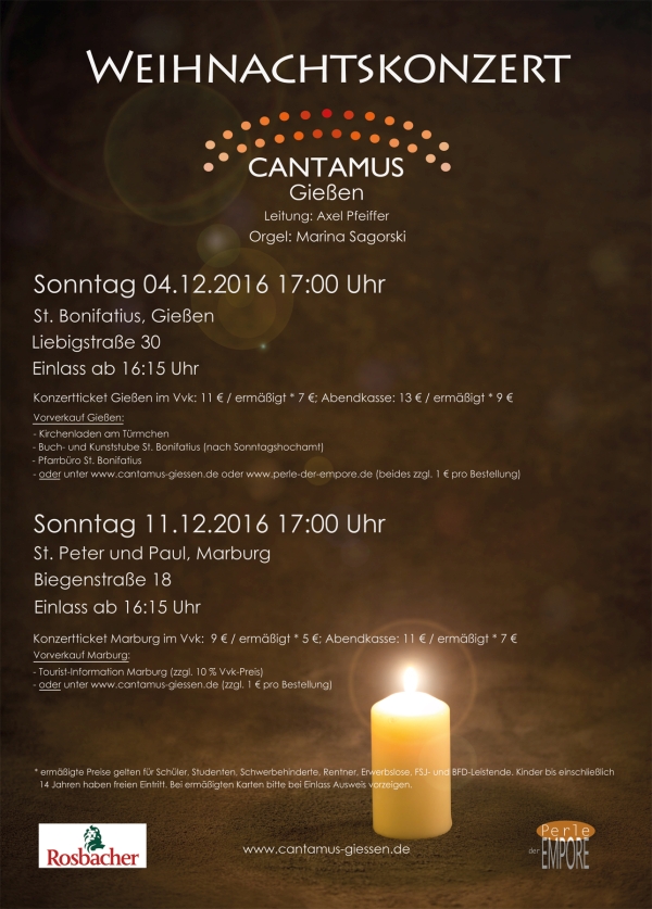 2016 weihnachtskonzert advent cantamus giessen marburg